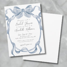 Invitación Dusty Blue Bow Vintage Bridal Shower