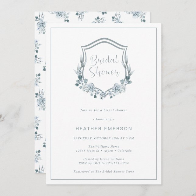 Invitación Dusty Blue Bridal Shower (Anverso / Reverso)