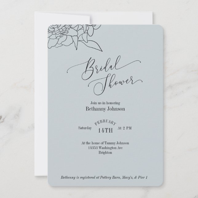 Invitación Dusty Blue Bridal Shower (Anverso)