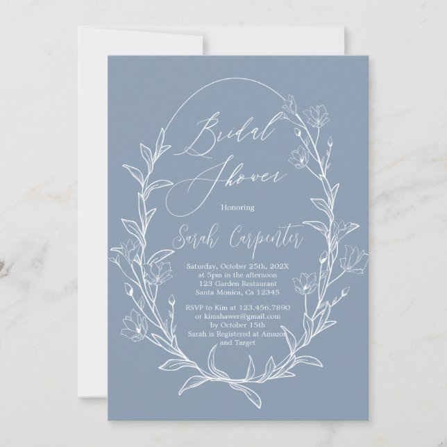 Invitación Dusty Blue Bridal Shower (Anverso)