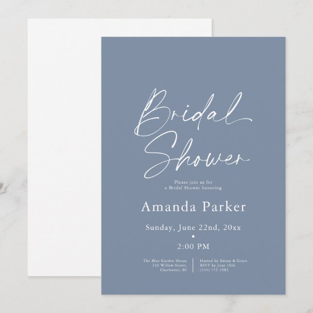 Invitación Dusty Blue Bridal Shower (Anverso / Reverso)