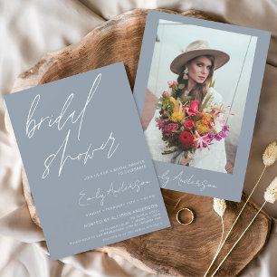 Invitación Dusty Blue Bridal Shower Elegant Script