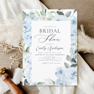 Invitación Dusty Blue Bridal Shower Floral Greeneration