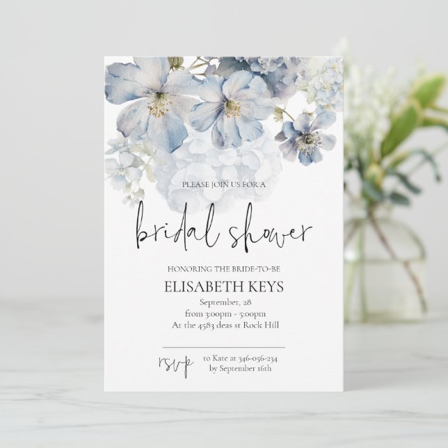 Invitación Dusty Blue Bridal Shower Invitation (Anverso de pie)