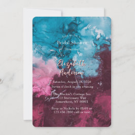 Invitación Dusty Blue Burgundy Alcohol Ink Bridal Shower