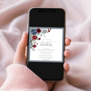 Invitación Dusty Blue Burgundy Red Watercolor Rojo Ducha de n