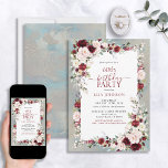 Invitación Dusty Blue Burgundy Rubor Floral 60 cumpleaños<br><div class="desc">Celebra un hito en estilo con nuestra Invitación de cumpleaños 60 de la Floral Azul Borgoña Dusty. Desde su caligrafía con letras a mano hasta las flores de color burdeos y rosa rubí, esta invitación marca el tono para su día especial. Con el patrón shimmer coincidente en la parte posterior...</div>