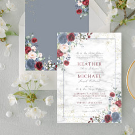 Invitación Dusty Blue Burgundy Rubor Gold Floral Boda Inv