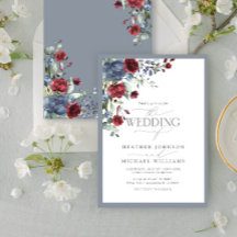Dusty Blue Burgundy Watercolor Floral Boda