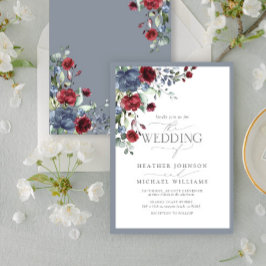 Invitación Dusty Blue Burgundy Watercolor Floral Boda