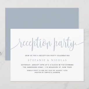 Invitación Dusty Blue Calligraphy Wedding Fiesta de recepción
