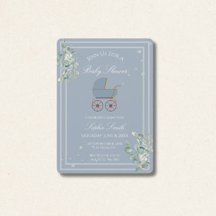 Invitación Dusty Blue Carruaje de Bebé Eucalipto Baby Shower
