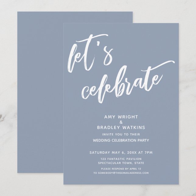 Invitación Dusty Blue Celebremos la recepción de bodas (Anverso / Reverso)