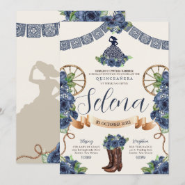 Invitación Dusty Blue Charro Quinceanera Rústico Rosa Occiden
