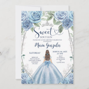 Invitación Dusty Blue Chica Mexicana Princesa Dulce Dieciséis