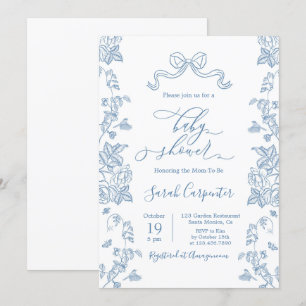 Invitación Dusty Blue Chinoiserie Baby Shower Boy