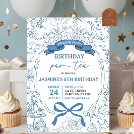Invitación Dusty Blue Chinoiserie Birthday Par-Tea