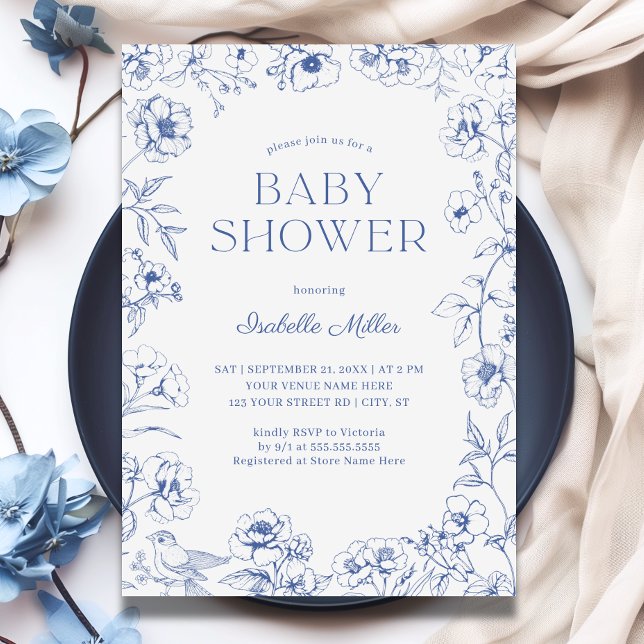 Invitación Dusty Blue Chinoiserie Boy Baby Shower (Dusty Blue  Baby Boy Shower)