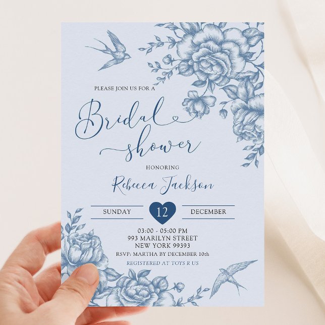 Invitación Dusty Blue Chinoiserie Bridal Vintage Floral (Subido por el creador)