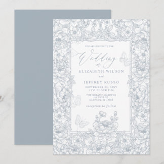 Invitación Dusty Blue Chinoiserie Floral Botanical Wedding