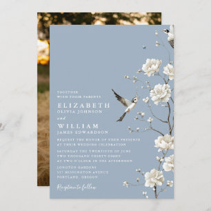 Invitación Dusty Blue Chinoiserie Floral Garden Wedding Foto