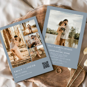 Invitación Dusty Blue Cinco 5 Boda de código QR foto