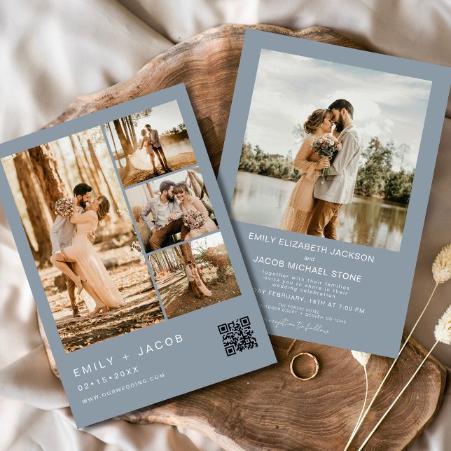 Invitación Dusty Blue Cinco 5 Boda de código QR foto (Subido por el creador)