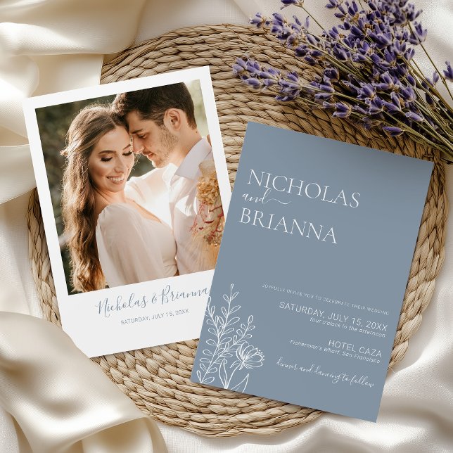 Invitación Dusty Blue Classic Minimal Wedding Elegant Photo (Subido por el creador)