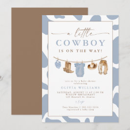 Invitación Dusty Blue Clothesline Little Cowboy Baby Shower