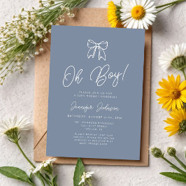 Invitación Dusty Blue Coquette Bow Niño Baby Shower