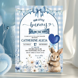 Invitación Dusty Blue Coquette Little Bunny Baby Shower