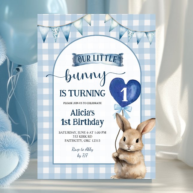 Invitación Dusty Blue Coquette Little Bunny Floral Birthday (Subido por el creador)