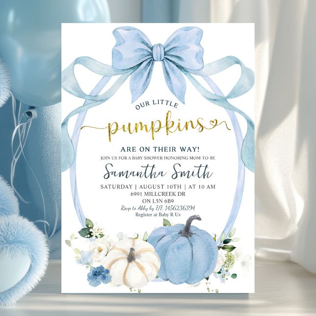 Invitación Dusty Blue Coquette Pumpkin Twins Baby Shower (Subido por el creador)