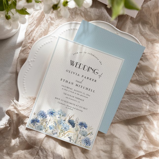 Invitación DUSTY Blue Cornflower Flor silvestre elegante Boda (Subido por el creador)