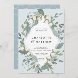 Invitación Dusty Blue Cotton Garden Diamond Boda Botánico