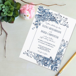Invitación Dusty Blue Country Flores Watercolor Art Boda