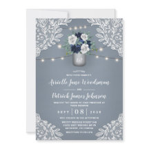 Dusty Blue Country White Lace Mason Jar Boda