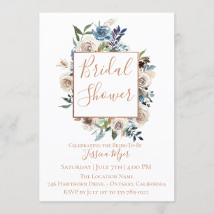 Invitación Dusty Blue Cream Floral Bridal Shower
