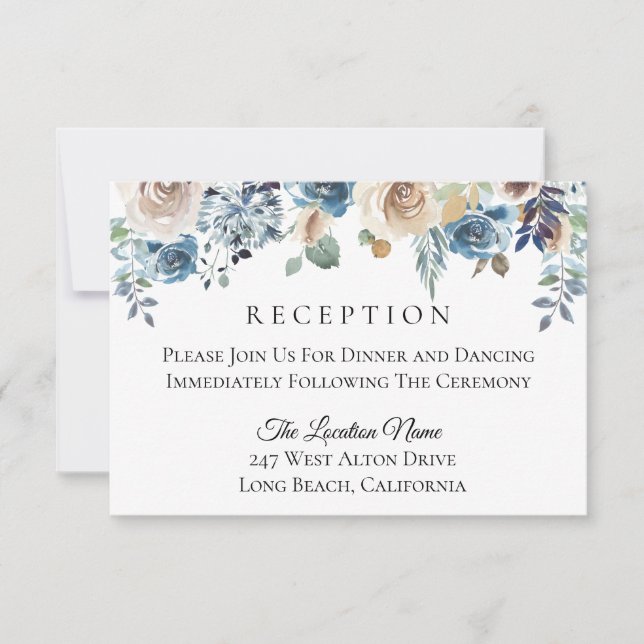 Invitación Dusty Blue Cream Floral Wedding (Anverso)