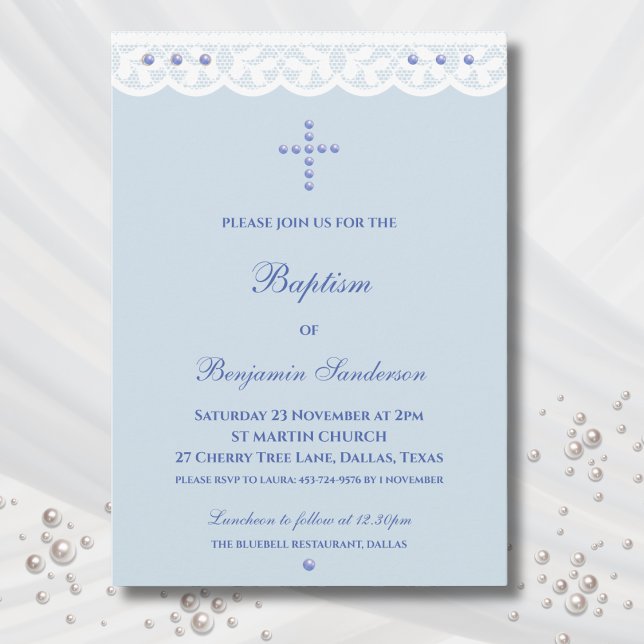 Invitación Dusty Blue Cross Christening Christian Baptism (Subido por el creador)