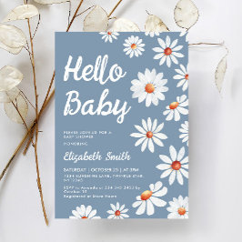Invitación Dusty Blue Daisy Baby Shower
