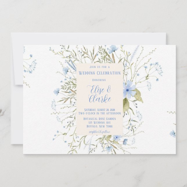 Invitación Dusty Blue Delicate Boda de Flor Silvestre (Anverso)
