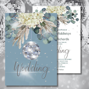 Invitación Dusty Blue Disco Ball Boda Floral Elegante Boda