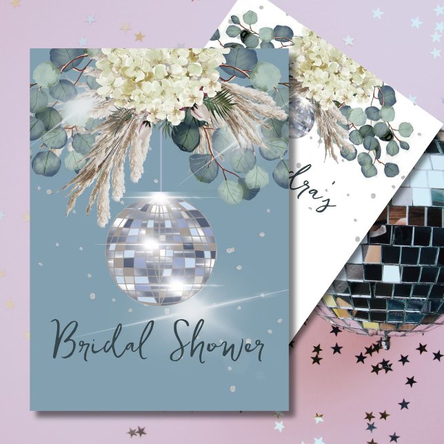 Invitación Dusty Blue Disco Ball Floral Bridal Shower (Subido por el creador)