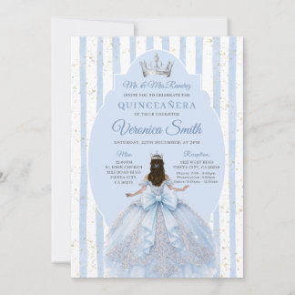 Invitación Dusty Blue Dress with Bow Quinceañera Birthday