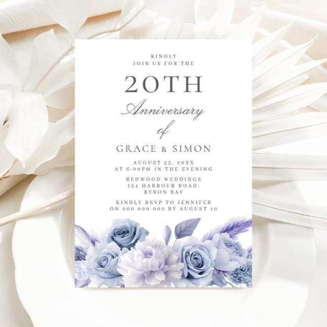 Invitación Dusty Blue Elegance 20° Aniversario Boda (Subido por el creador)