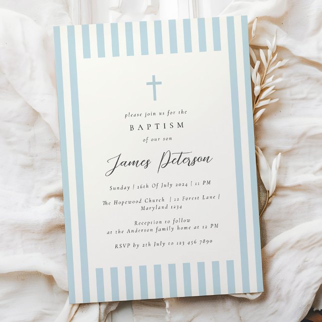 Invitación Dusty Blue Elegant Baptism Boy (Subido por el creador)