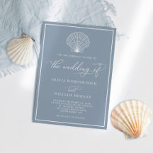 Dusty Blue Elegant Beach Seashell Boda