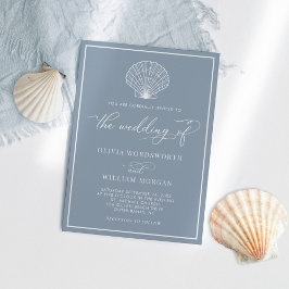 Invitación Dusty Blue Elegant Beach Seashell Boda