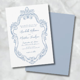 Invitación Dusty Blue Elegant Boda de Vintage Ornate